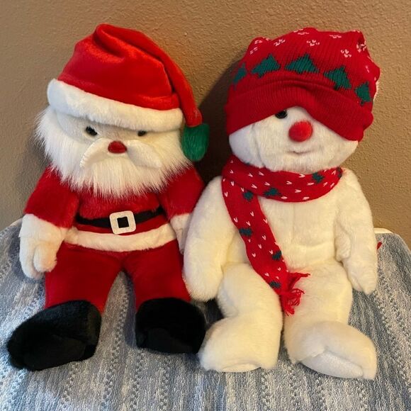 TY 1999 & 2000 15 inch(!!!) Santa and Snowman Plush Set - Picture 1 of 12